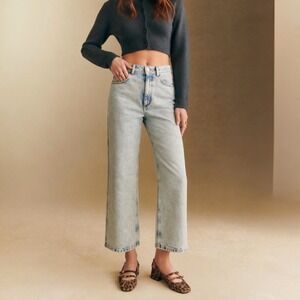 Sezane Le Crop Wide Leg Jeans US 2 FR34 Edge Blue High Rise Cropped